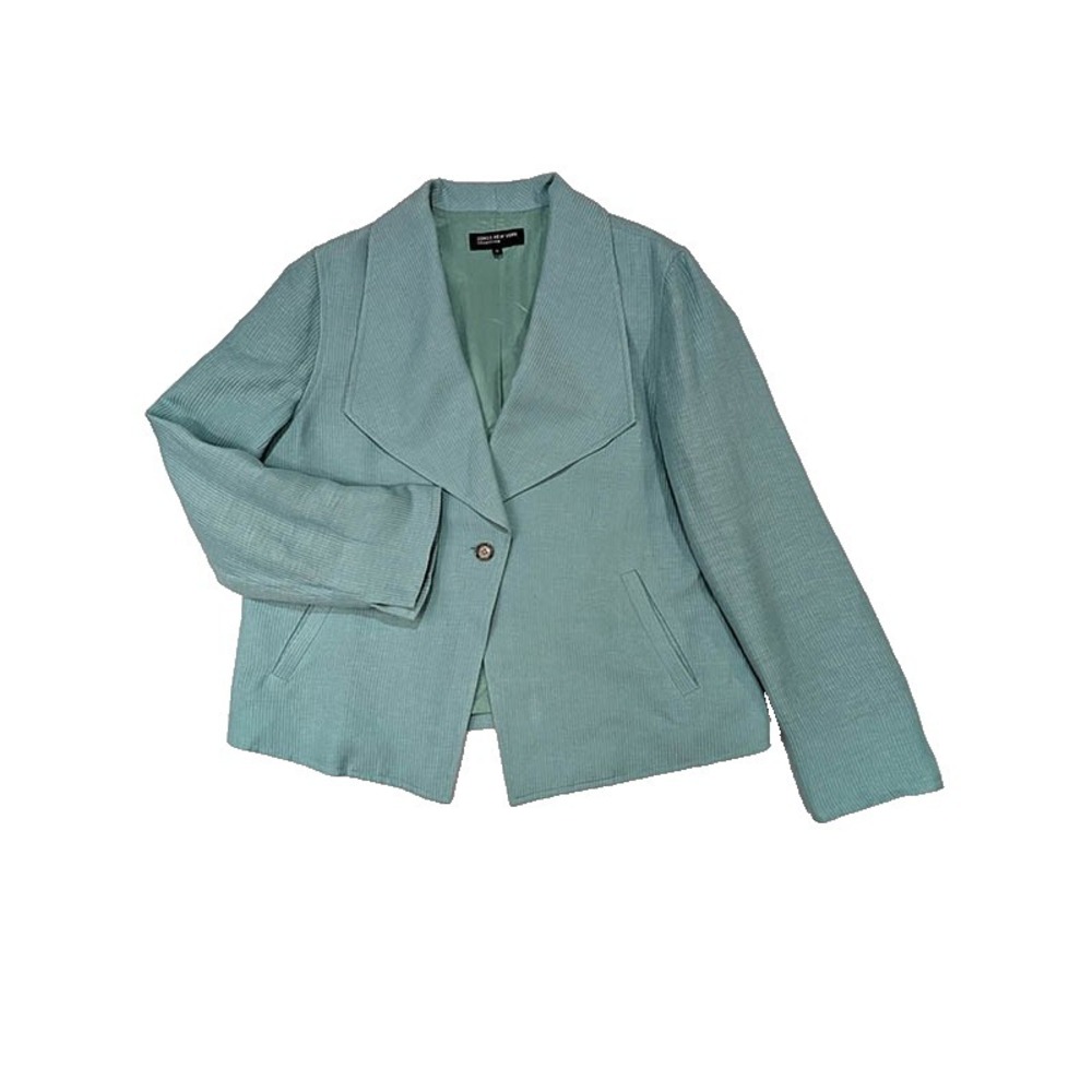 Jones New York Linen Silk Jacket Womens 12 Green Grandma Coastal Y2K Corporate